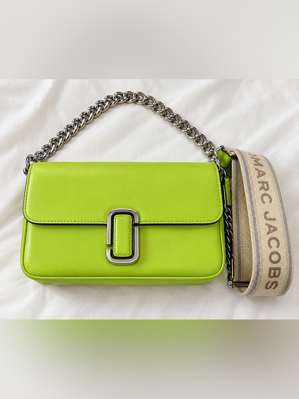 Marc Jacobs Neon Lime Shoulder Bag with Branded Canvas Strap